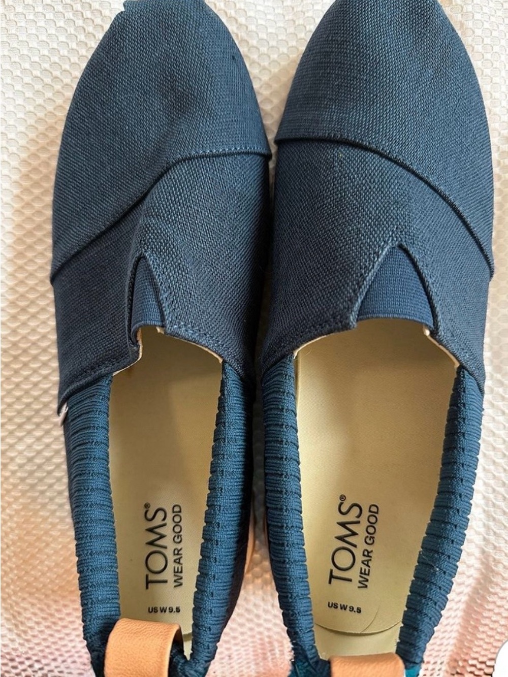 Toms Navy Blue Canvas Slip-On Flats with Tan Heel Tab - Picture 7 of 7